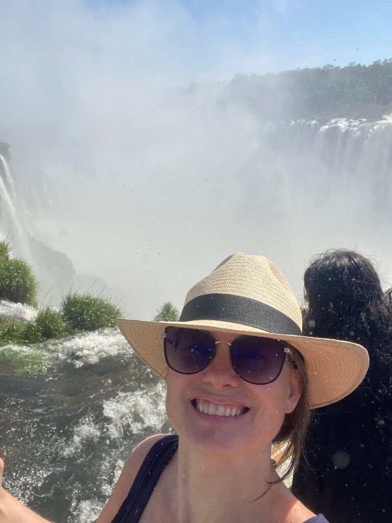 Madeleine, a white woman, at Iguazu Falls